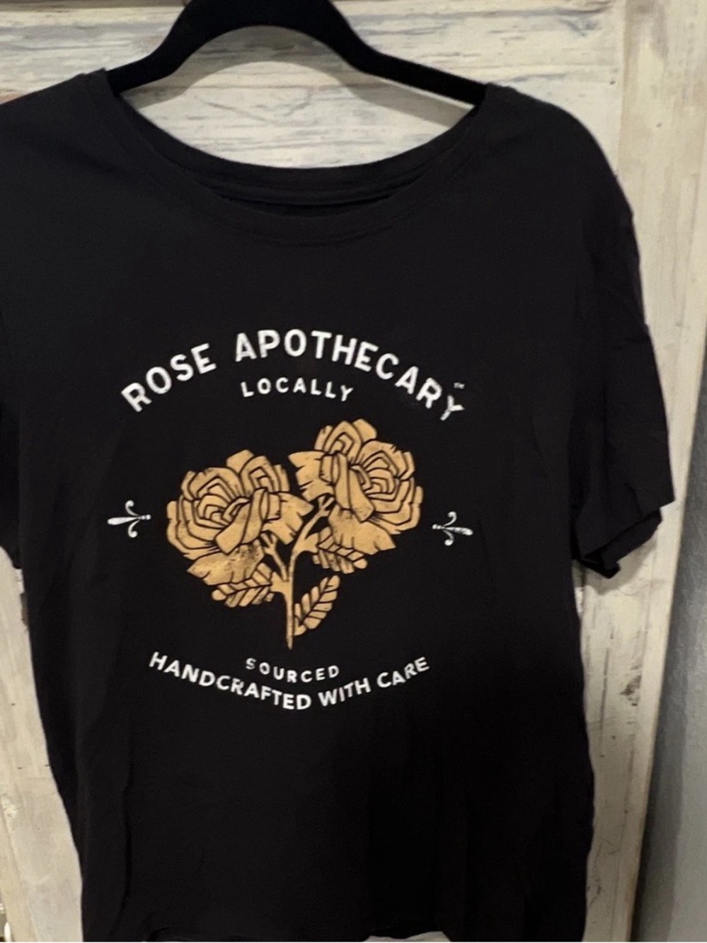 Black Short Sleeve Tee with Gold Rose Graphic